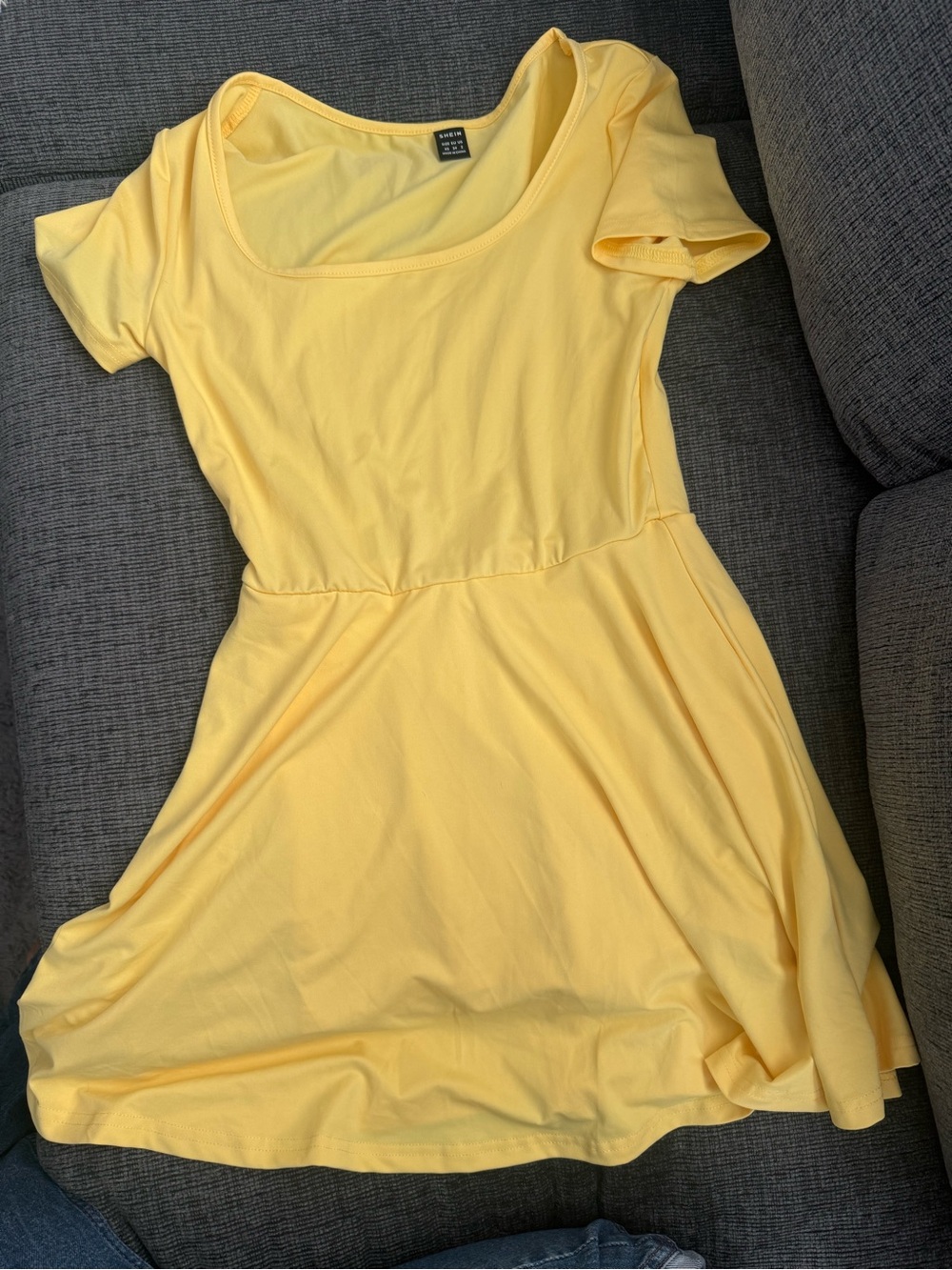 SHEIN Yellow Scoop Neck Fit-and-Flare Dress with shorts
